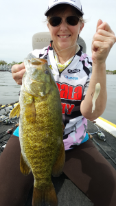 Jackie Mann with the big smallmouth of the day